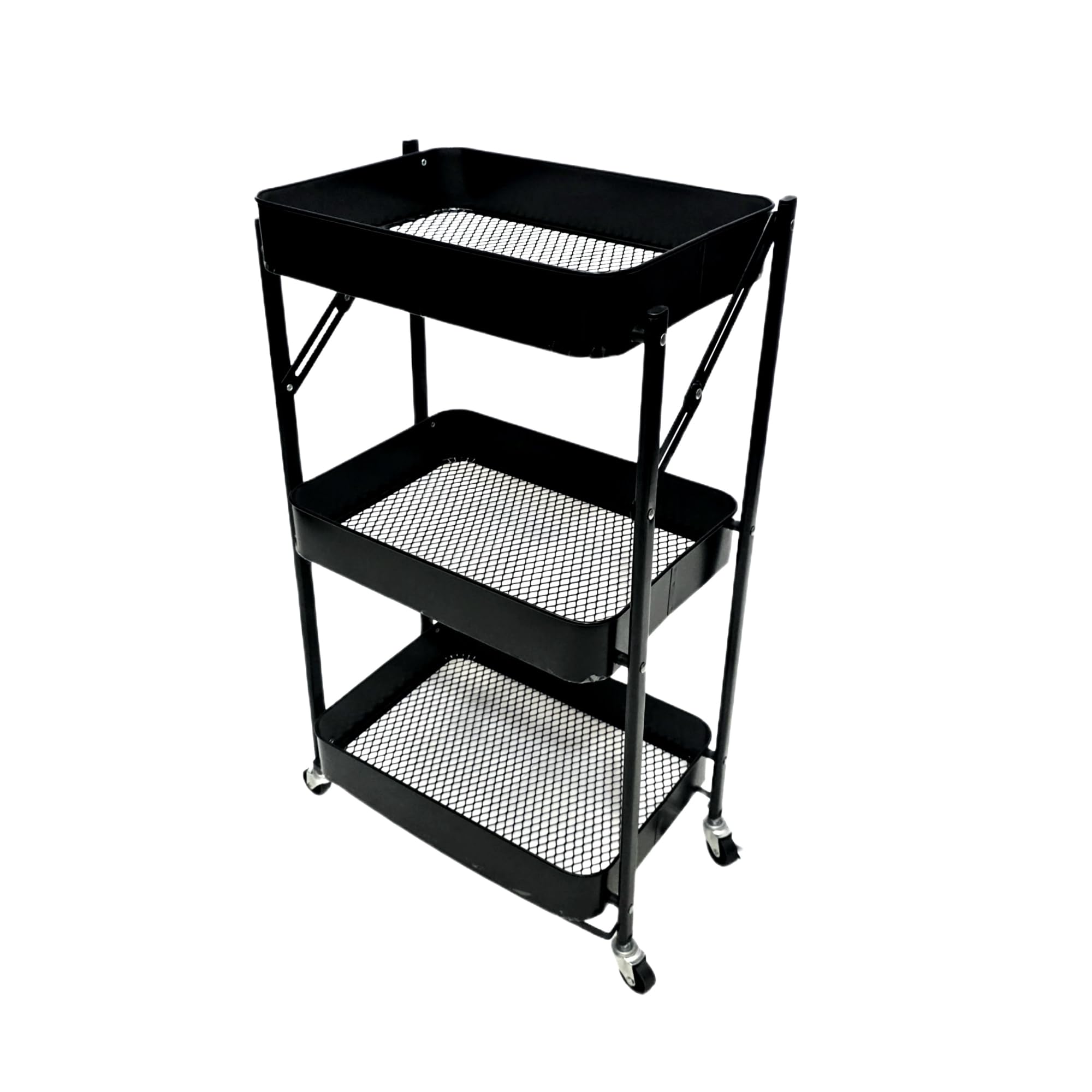 MoDuचर Since1999 3-Tier Kitchen Storage Trolley Rack with Caster Wheels Rolling Cart Metal Utility Space Saving Home Storage Organizer Racks and Self with Wheel (Black) LIghtweight