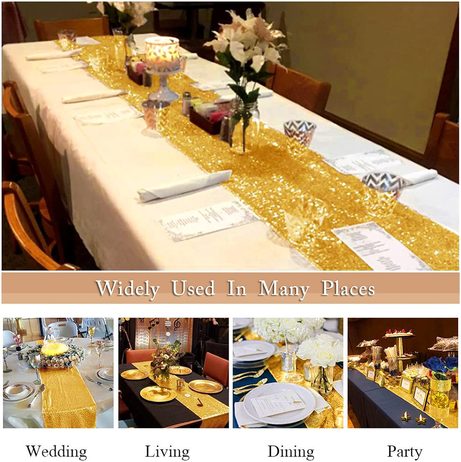 ShinyBeauty 10 Pieces-12 x108 Gold Sequin Table Runner Wedding Party Catering Event : Home & Kitchen