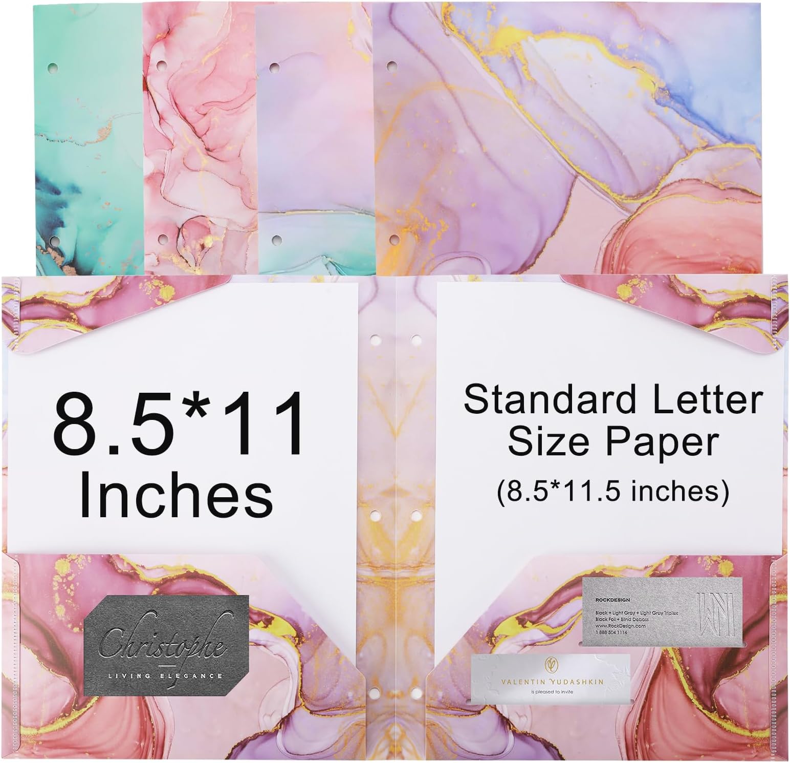 Ddaowanx Plastic Folders with Pockets, 4pcs Decorative Folder Marble Colors, Heavy Duty Plastic Two Pocket File Folders, Fits 3-Ring Binders (4)