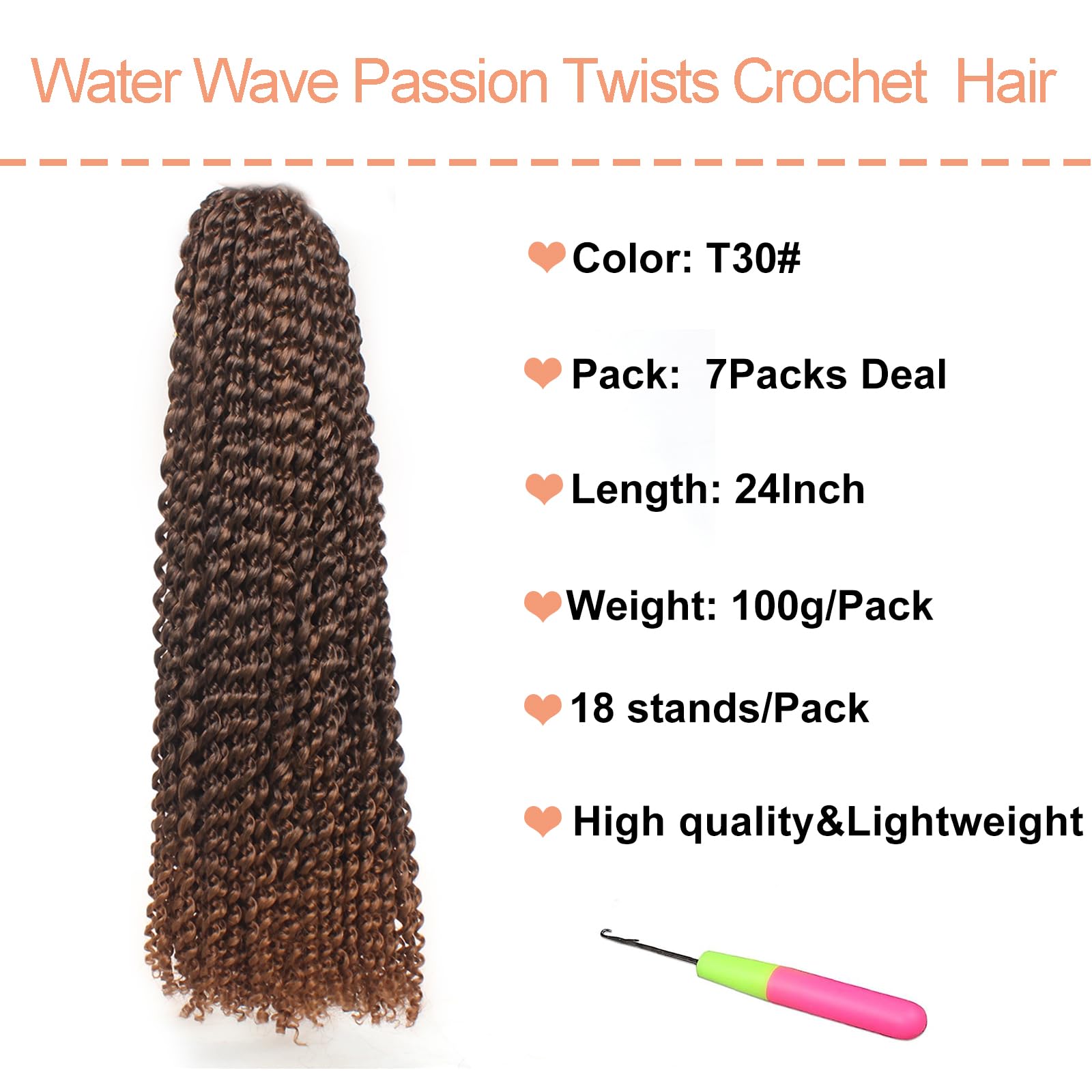 Mscat 7 Packs Passion Twist Water Wave Crochet Hair - 24 Inch Ombre Dark Brown Twists - Bohemian Synthetic Hair Extensions - Image 2