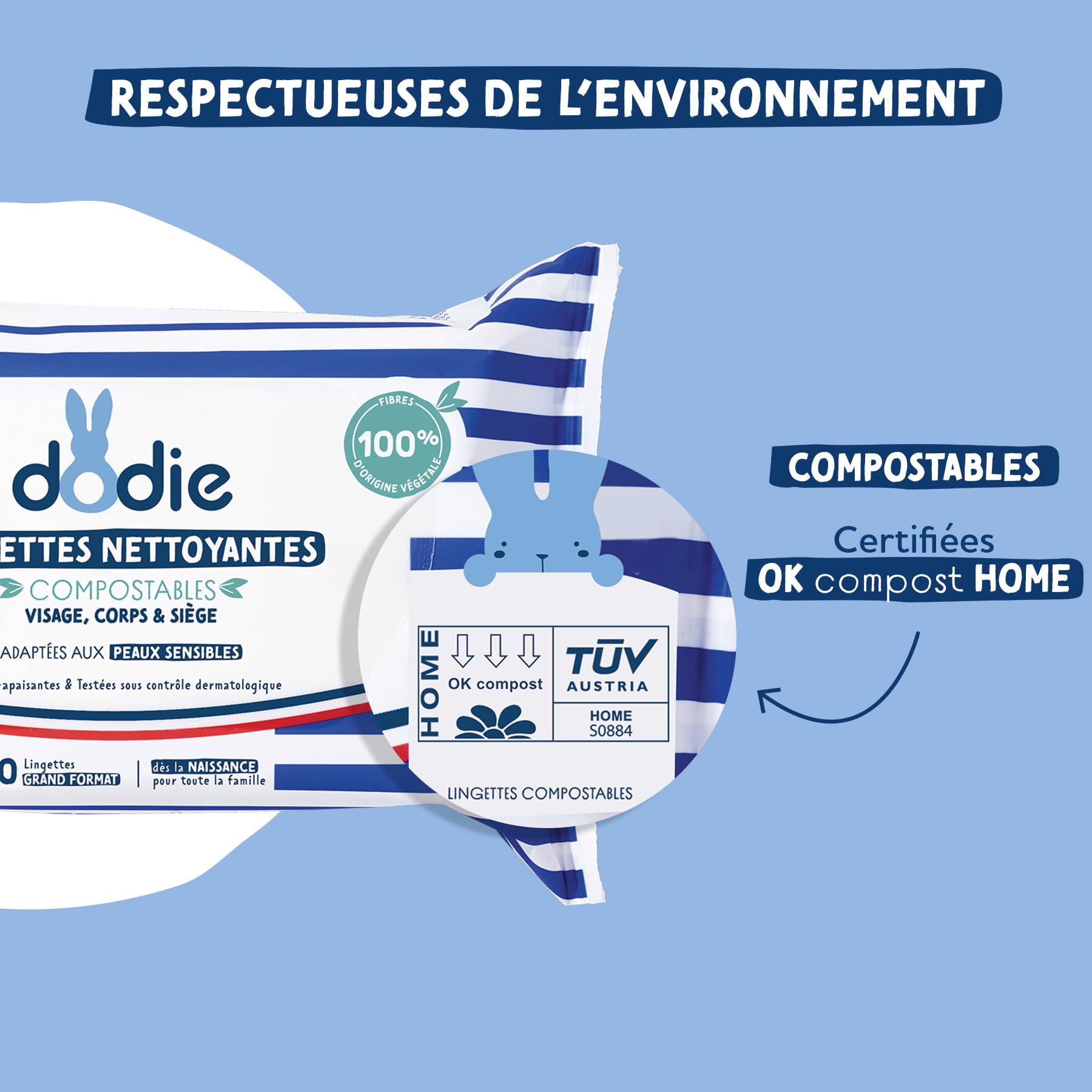Dodie Lot de 8 Paquets de Lingettes compostables à l'eau x50