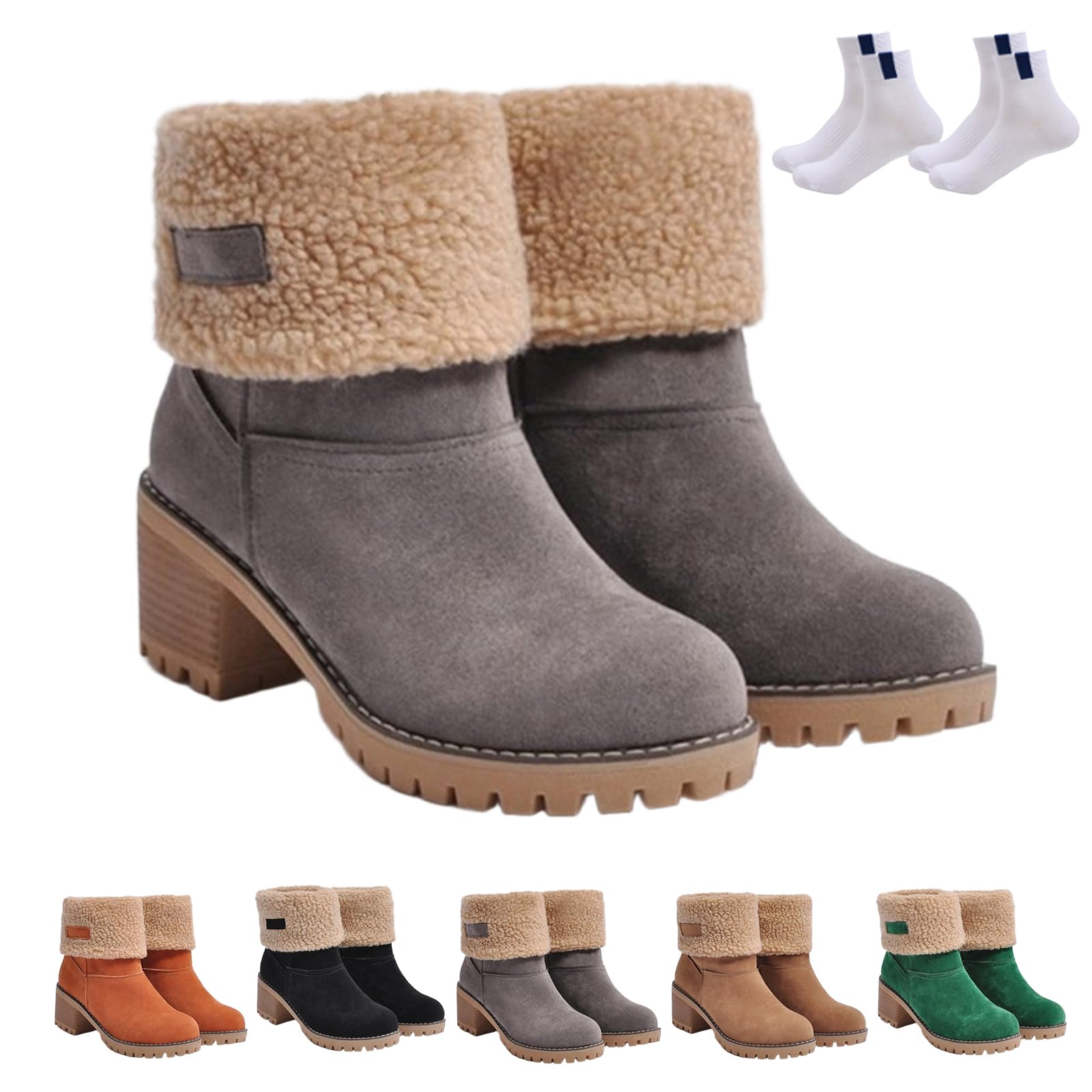 Winter Warm Snow Boots 2025 Ladies Casual Fashion Ankle Booties Fleece Lined Mid Calf Boots Warm Suede Chunky