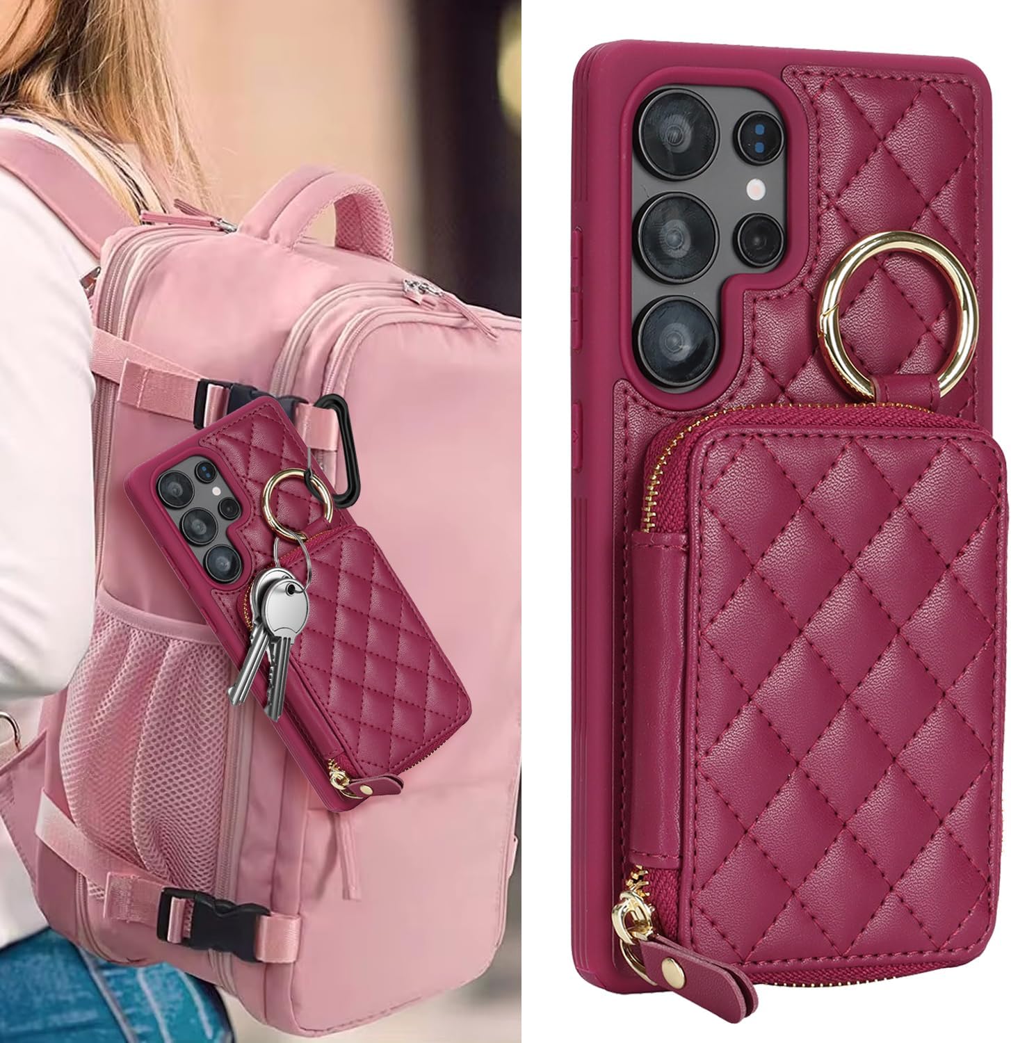 for Galaxy S25 Ultra Case Wallet with Card Holder,for Galaxy S25 Ultra Phone case Wallet with Zipper with Slot Kickstand Stand Case for Women and Man 6.9 inch-Dark red - Image 3