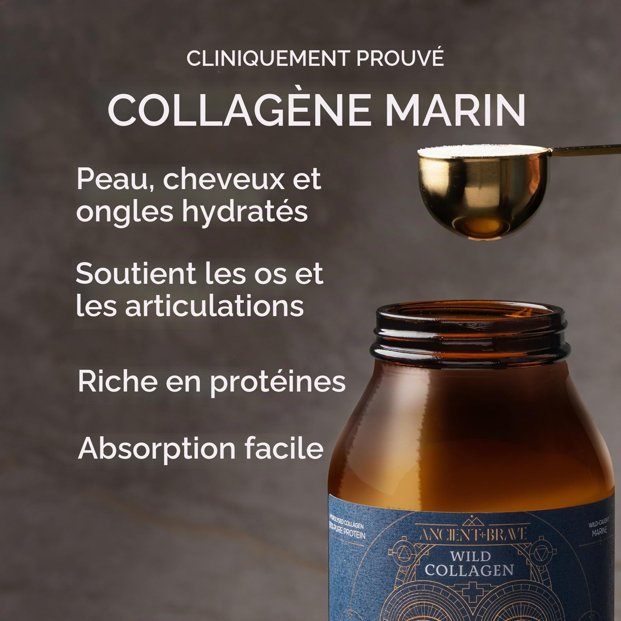 Ancient + Brave Wild Collagen 200g - Collagène marin sauvage en poudre - 100% de peptides de collagène hydrolysés (poisson) - Anti-âge, santé de la peau, des cheveux et des ongles