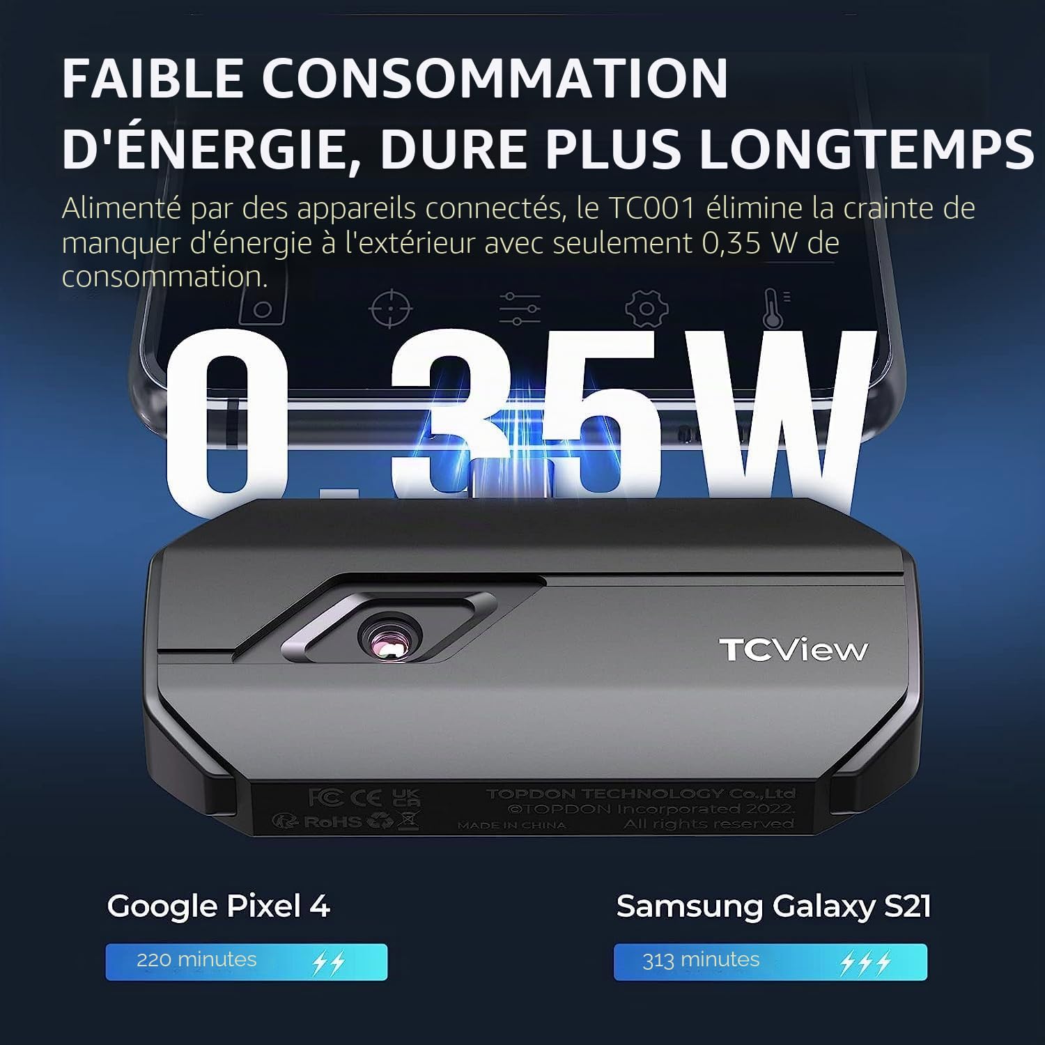 TOPDON Camera Thermique Android TC001 512x384 IR Résolution, Thermique Plage de Température: -20°C à +550°C pour Smartphones et Tablettes Gris