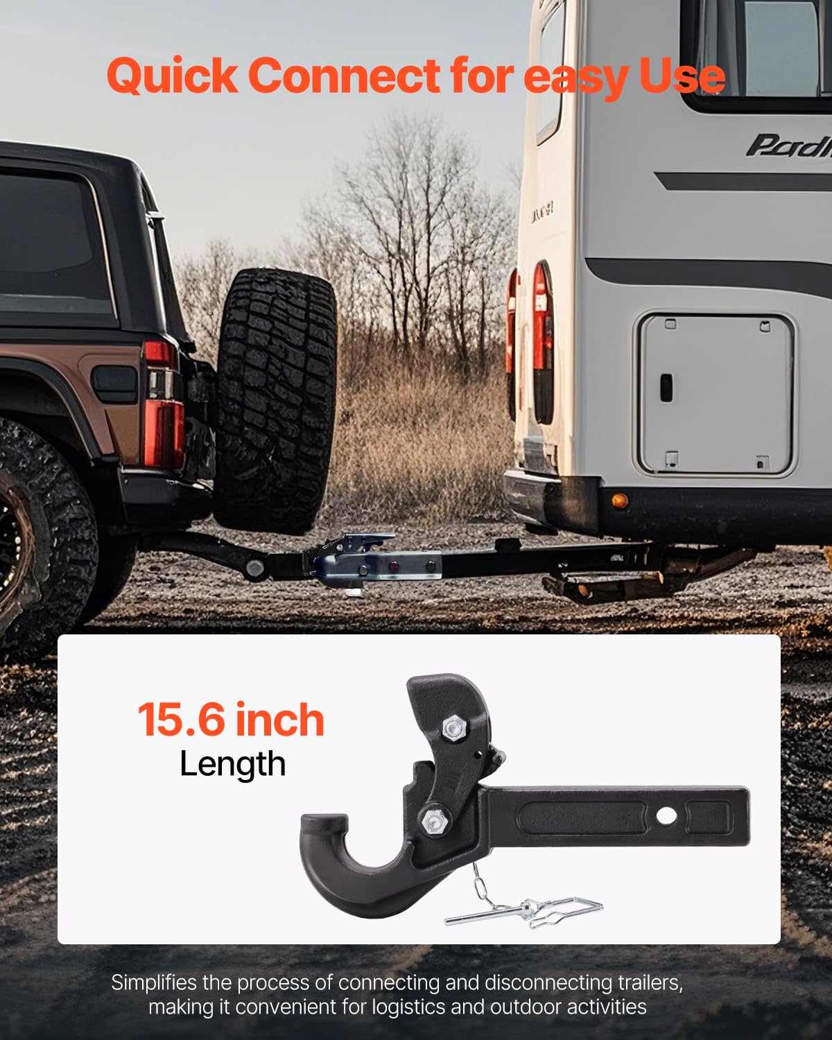 VEVOR Gancho de Enganche de Pivote 37 x 8 x 15 cm, Capacidad de Remolque de 9070 kg, Compatible con Receptores de Conexión de 2", se adapta a Anillos de Luneta de 2,5"-3", para Varios Remolques, Negro