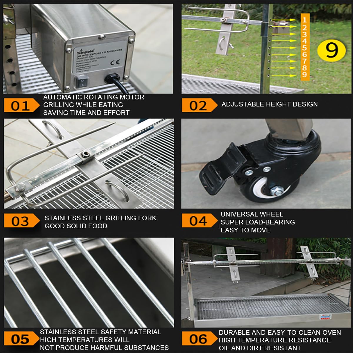 Grill rożnowy, w pełni automatyczny silnik 15 W, pojemność 29,9 kg, grill na węgiel drzewny rożen na kemping do kuchni na zewnątrz ognisko impreza