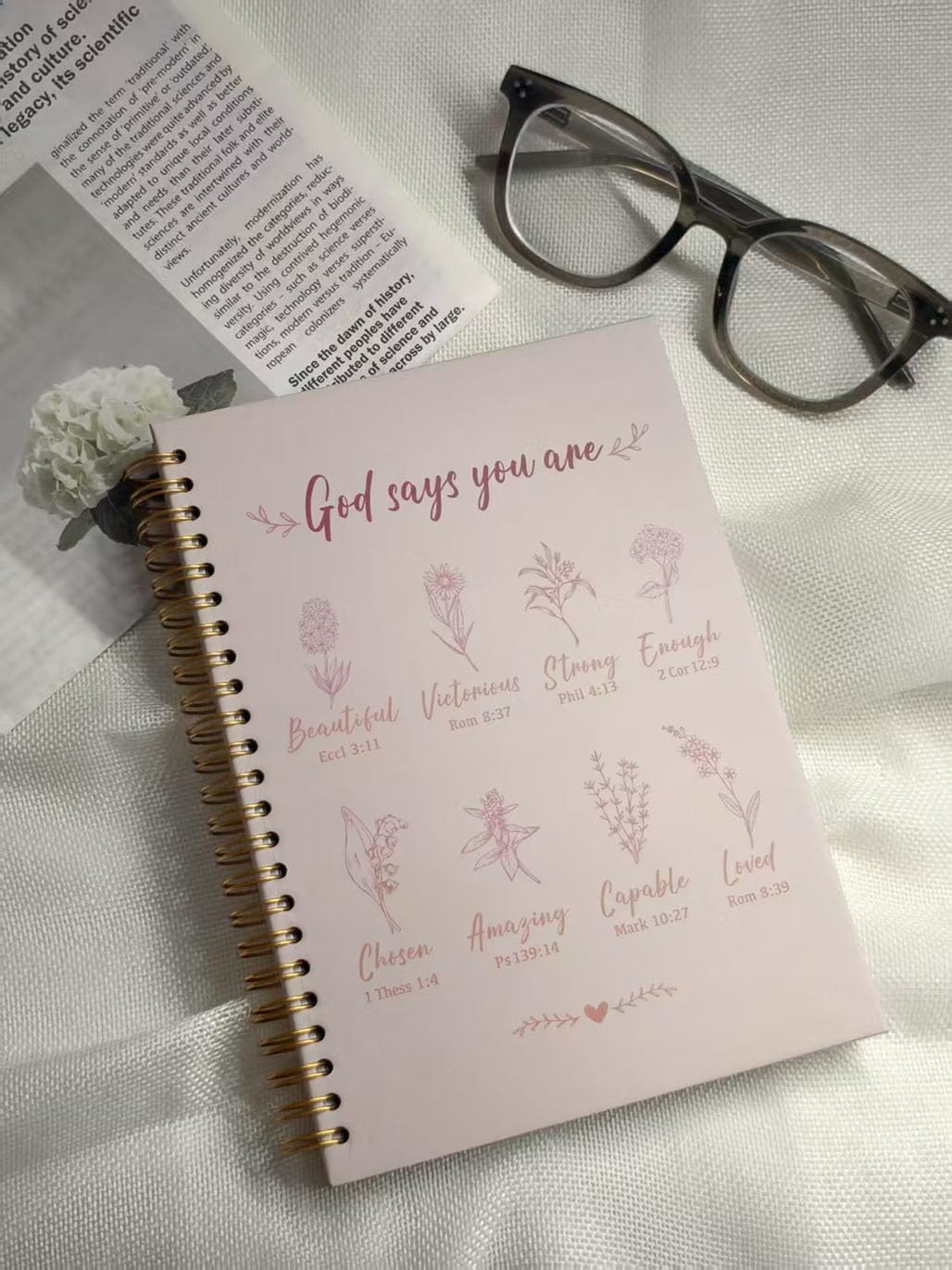 Cuadernos cristianos en espiral para mujer, diario de oración de estudio bíblico, lácteos con Dios dice, 140 páginas, cuaderno de tapa dura encuadernado en espiral, con rayas universitarias, regalos
