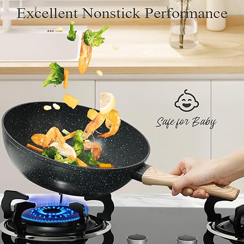 Miniatura 3 de SODAY Juego de ollas y sartenes antiadherentes, juego de utensilios de cocina de inducción de granito (negro)