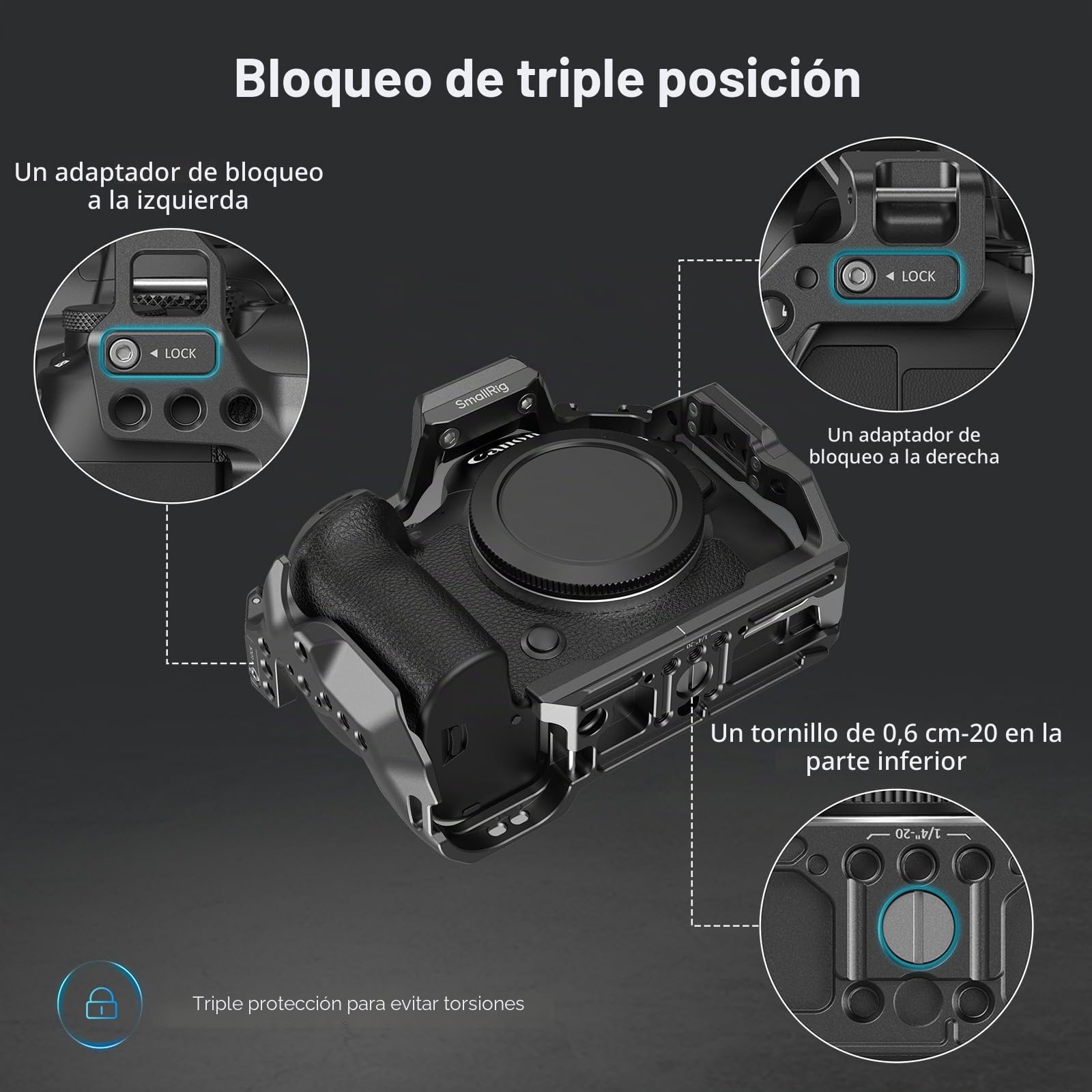 SMALLRIG Jaula para cámara R6 Mark II para Canon, Plataforma de cámara de Video Ajustable para Canon R6 Mark II, riel NATO Dual Integrado, Placa de liberación rápida para Arca - 4159B