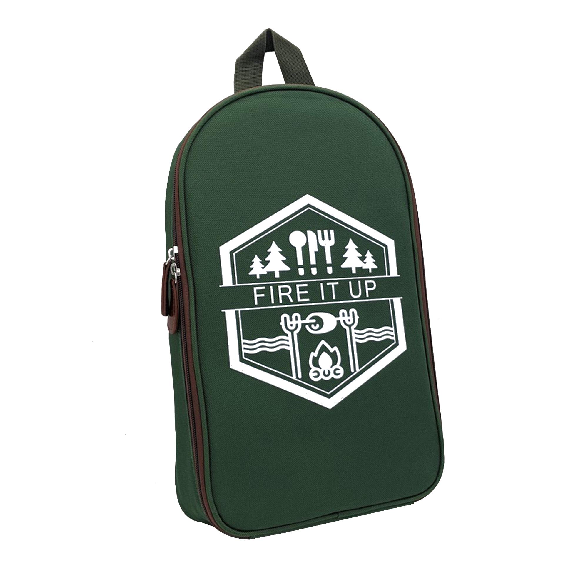 Set di 13 utensili da cucina per grigliare e campeggio, per barbecue all’aperto, in acciaio inox, set da cucina e utensili da cucina, kit di accessori con borsa leggera ed elegante a tracolla (verde)
