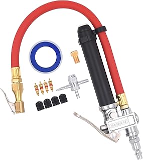 Tire Inflator 10-120 PSI Tire Pressure Gauge with 12 Inch Air Hose，Lock on Air Chuck, Heavy Duty 1/4'' NPT Tire Inflator Gauge Compatible with Air Pump Compressor for Car Truck Motorcycle Bike