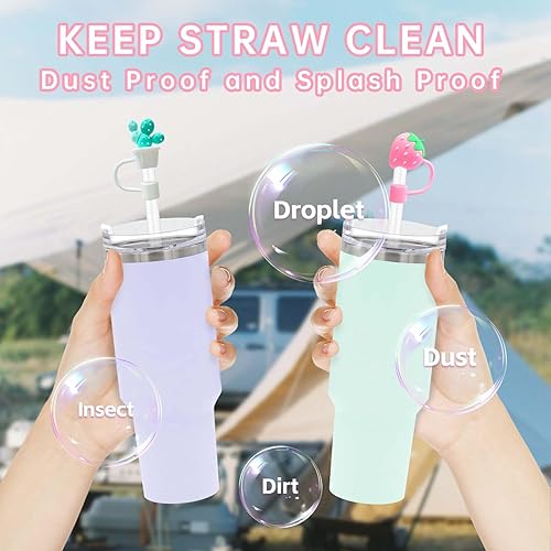 Miniatura 2 de Stanley - 4 tapas de popote de silicona para vaso Stanley de 30 y 40 onzas con asa de 0.394 pulgadas (0.394 in), bonita tapa de popote para copa