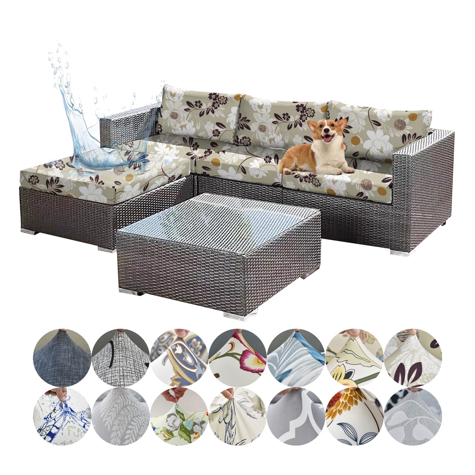 OREZAUQS 1/2/3 PCS Waterproof Rattan Cushion Covers, Replacement Outdoor Sofa Seat Cushion Cover, Elastic Garden Furniture Covers for Indoor Outdoor (J,S (3 PCS))