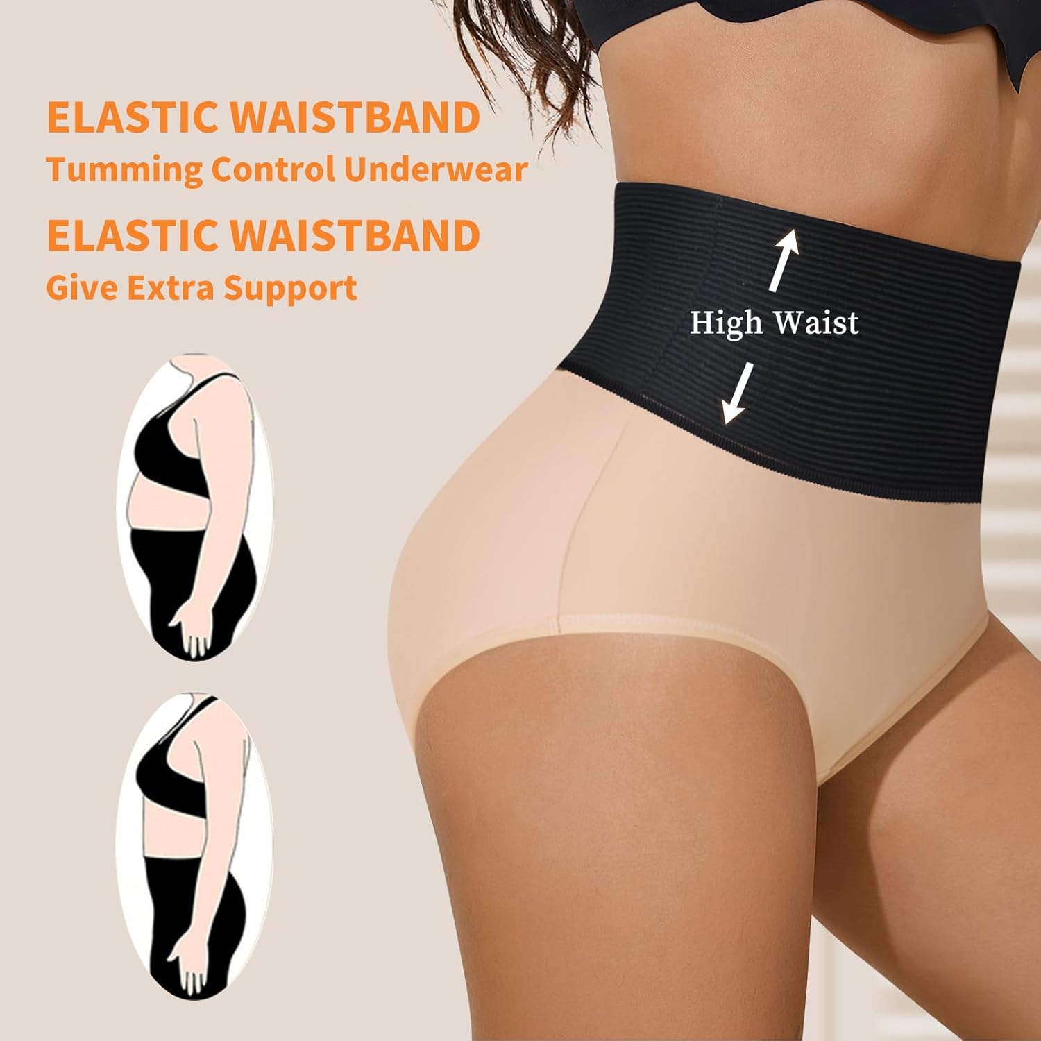 Women Tummy Control Underwear,High-Waist Full Coverage Panties, Wide Elastic Waistband Ladies Briefs Multipack - Image 3