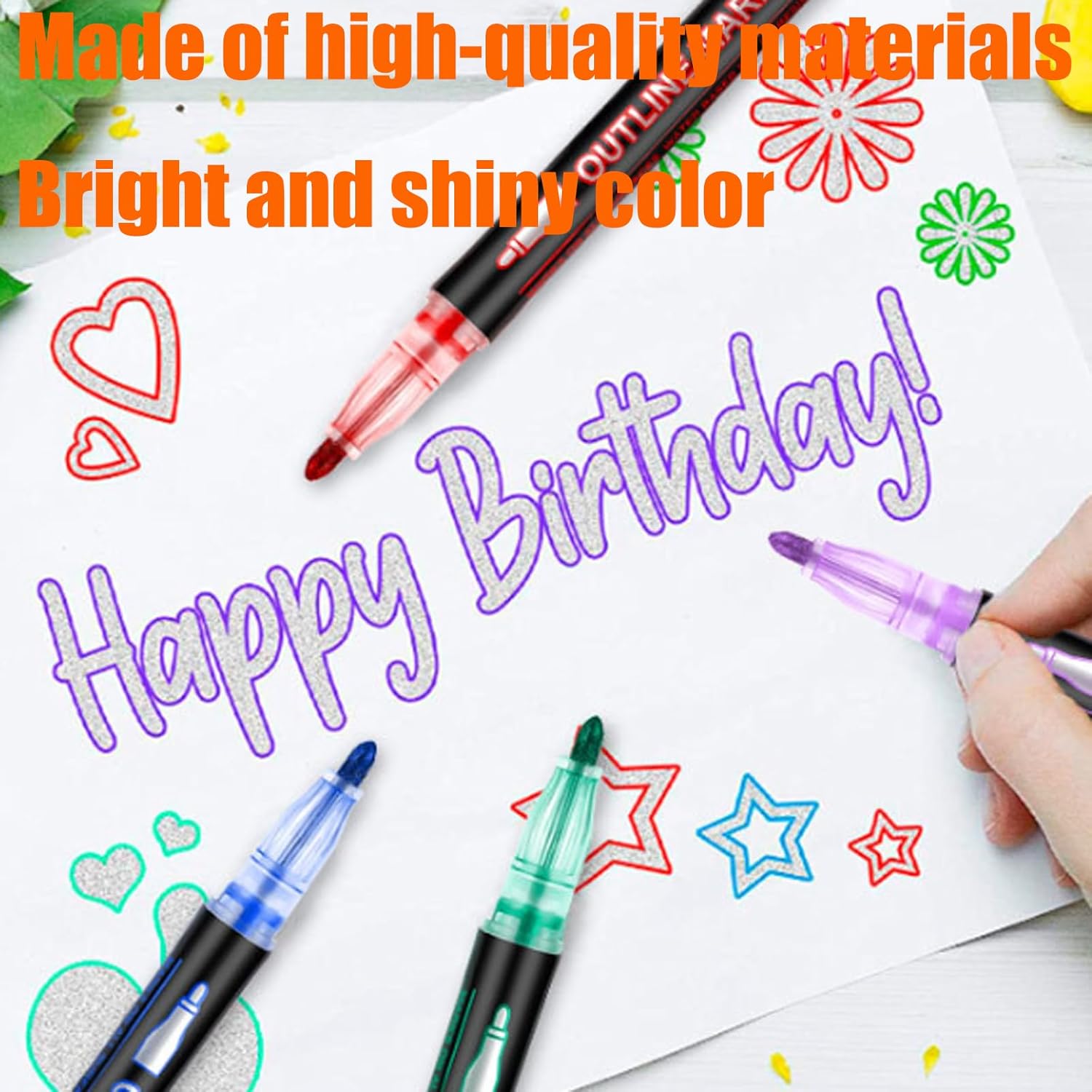 2026 New Dreamy Sparkle Dual-Line Contour Pen,Quick-Dry ＆ Waterproof Dual Line Contour Pen,Double Line Outline Pen Sparkle Markers For Drawing, Coloring & Diy Crafts (36)