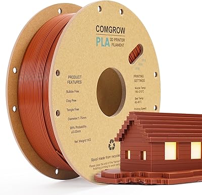 20 – Comgrow PLA 3D Printer Filament, 3D Printer PLA Filament 1.75mm, Dimensional Accuracy +/- 0.02 mm, 1KG Spool PLA Brown