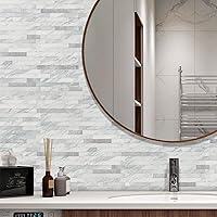 Vista 2 de STICKGOO 20 Hojas Azulejos Adhesivos Despegar y Pegar para Salpicadero, Azulejos Adhesivos para Salpicadero de Cocina y Baño, Aspecto Blanco Volakas