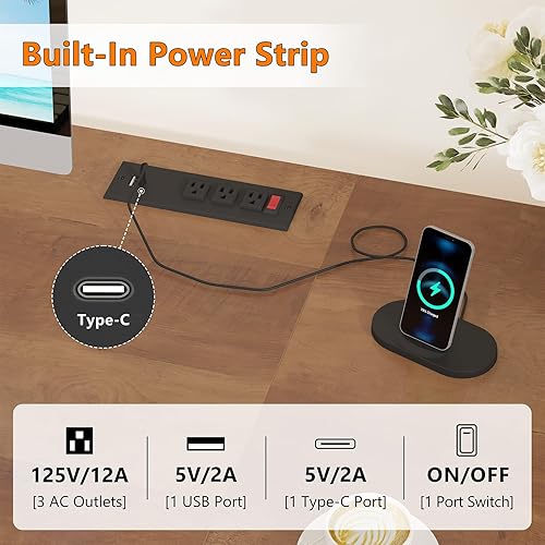 Miniatura 4 de Escritorio para computadora de 60 pulgadas con 8 cajones, escritorio para oficina en casa con enchufes de corriente, escritorio para trabajo,