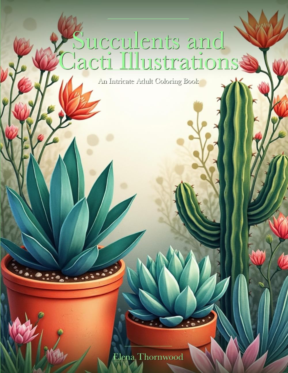 Succulents and Cacti Illustrations: An Intricate Adult Coloring Book
