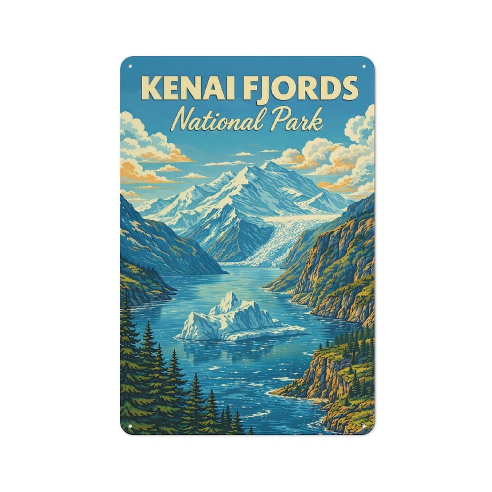 Junmoney Style-3 Industrial Kenai Fjords National Park Alaska Vintage Travel Poster – Alaska National Park Retro Glacier Landsca... Retro Metal Sign 30X20cm, Shed Wall Plaque For Garage, Workshop, Shed Or Utility Room