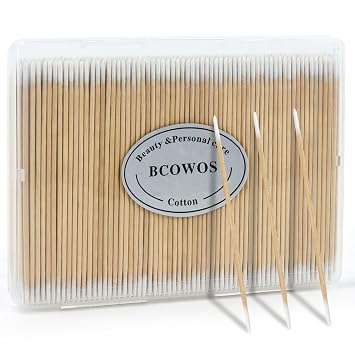 Bcowos 600pcs Double Head Pointed Cotton Swabs, 4 Inch Wooden Stick Micro Swabs with Case, Mini Cotton Swabs for Eyeliner, Nail Art, Cleaning, DIY