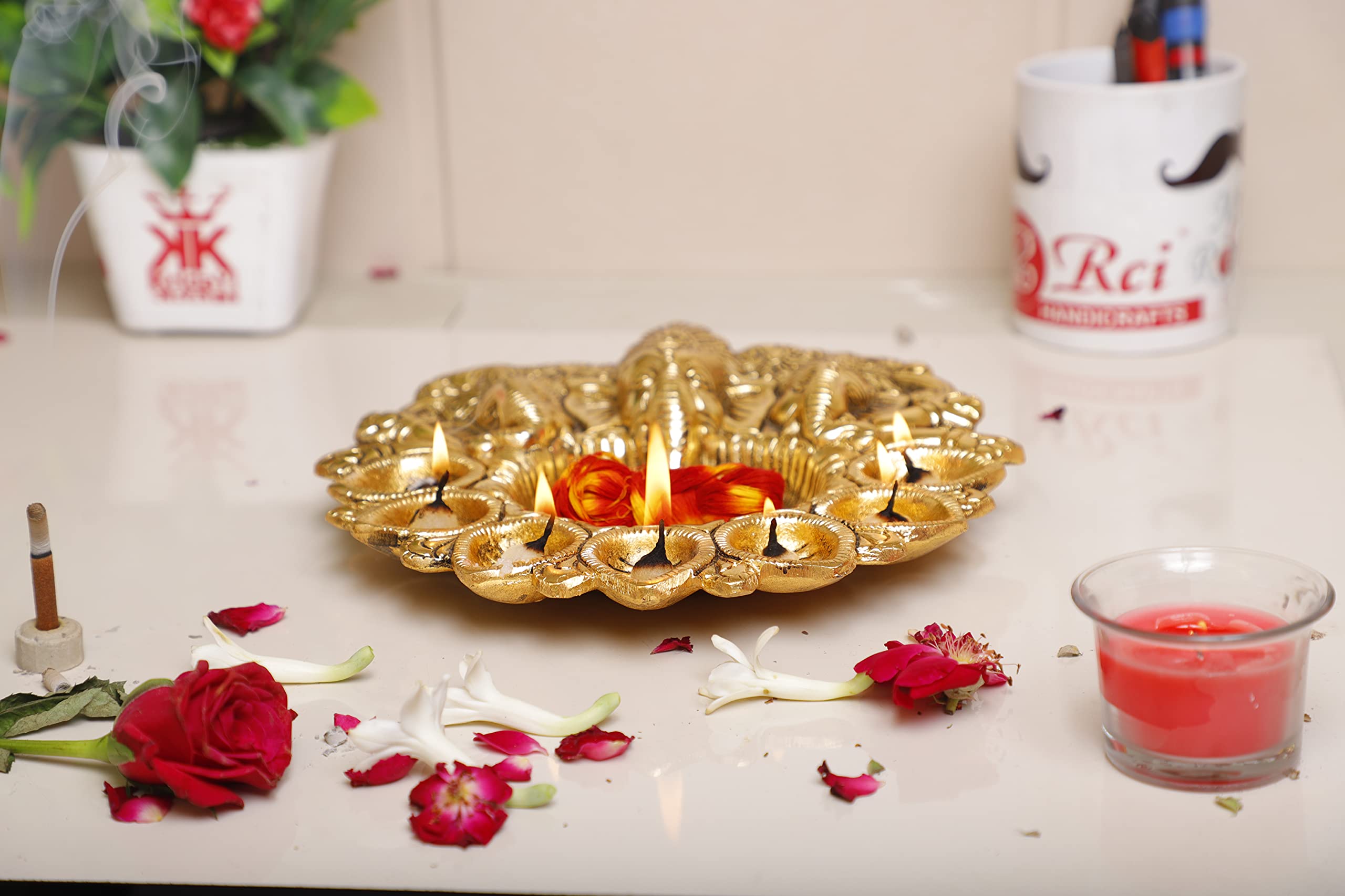 KridayKraft Metal Ganesha Puja Thali with Diya Ganpati Pooja Thali for Puja Room Mandir Temple Ganesha Murti Idol Pooja Thali for Diwali Poojan Decorative Showpiece - Image 5 thumbnail