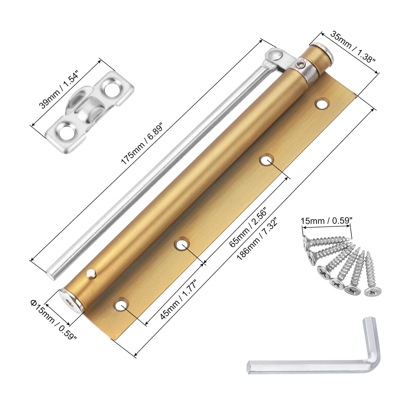 QUARKZMAN Chiudiporta a Molla 2 Pezzi 195mm/7,68", Chiudiporta Automatici Acciaio Inossidabile Velocità Chiusura Regolabile per Porte a Chiusura Automatica 20-40 Kg, Ottone