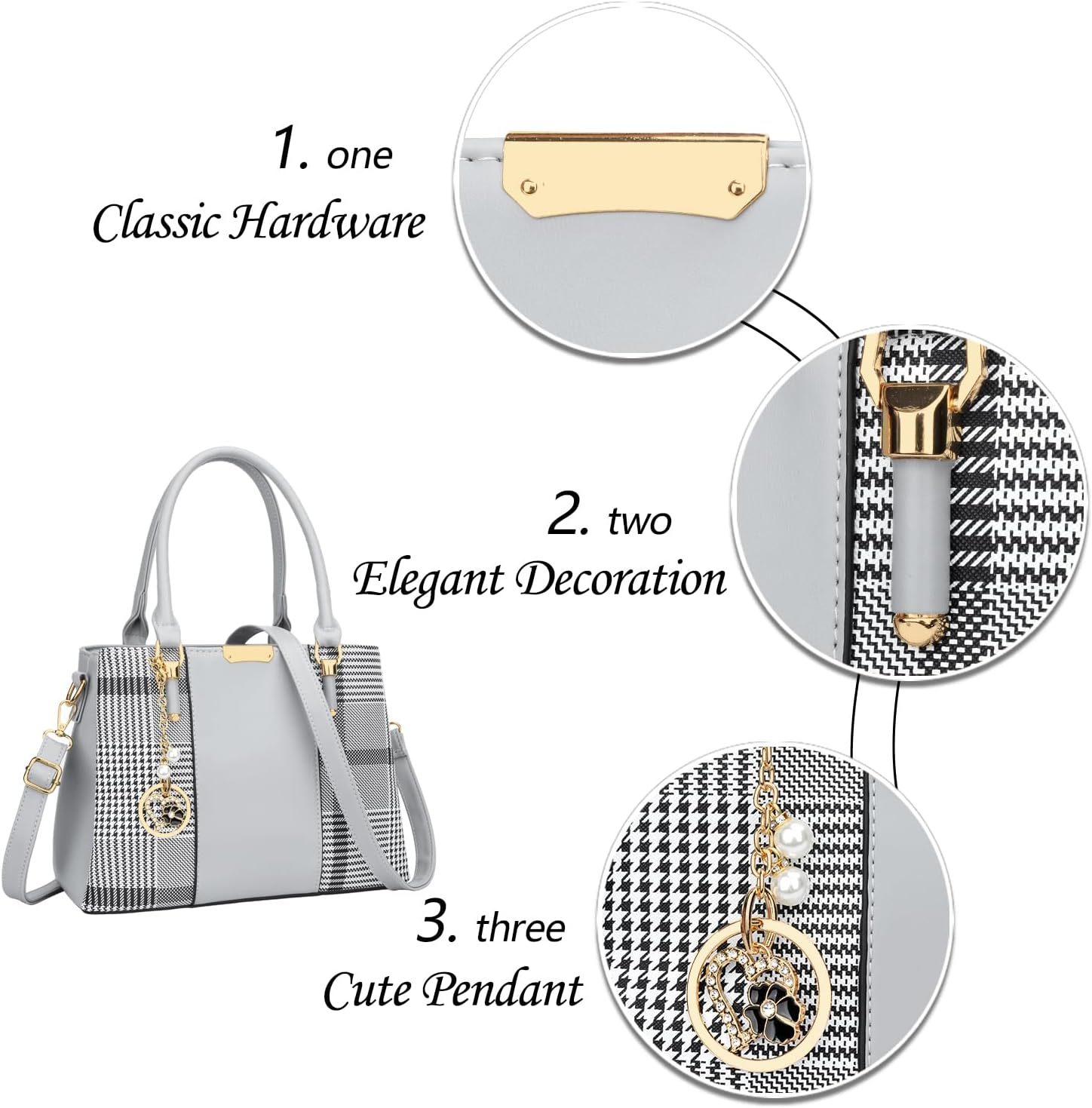 KKXIU 3 Zippered Compartments Purses and Handbags for Women Top Handle Satchel Shoulder Ladies Bags - Image 3