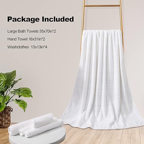 Miniatura 6 de Juego de 8 toallas de baño blancas, 2 toallas de baño grandes de 35 x 70 pulgadas, 2 toallas de mano de 16 x 31 pulgadas, 2 toallas de baño de 13 x