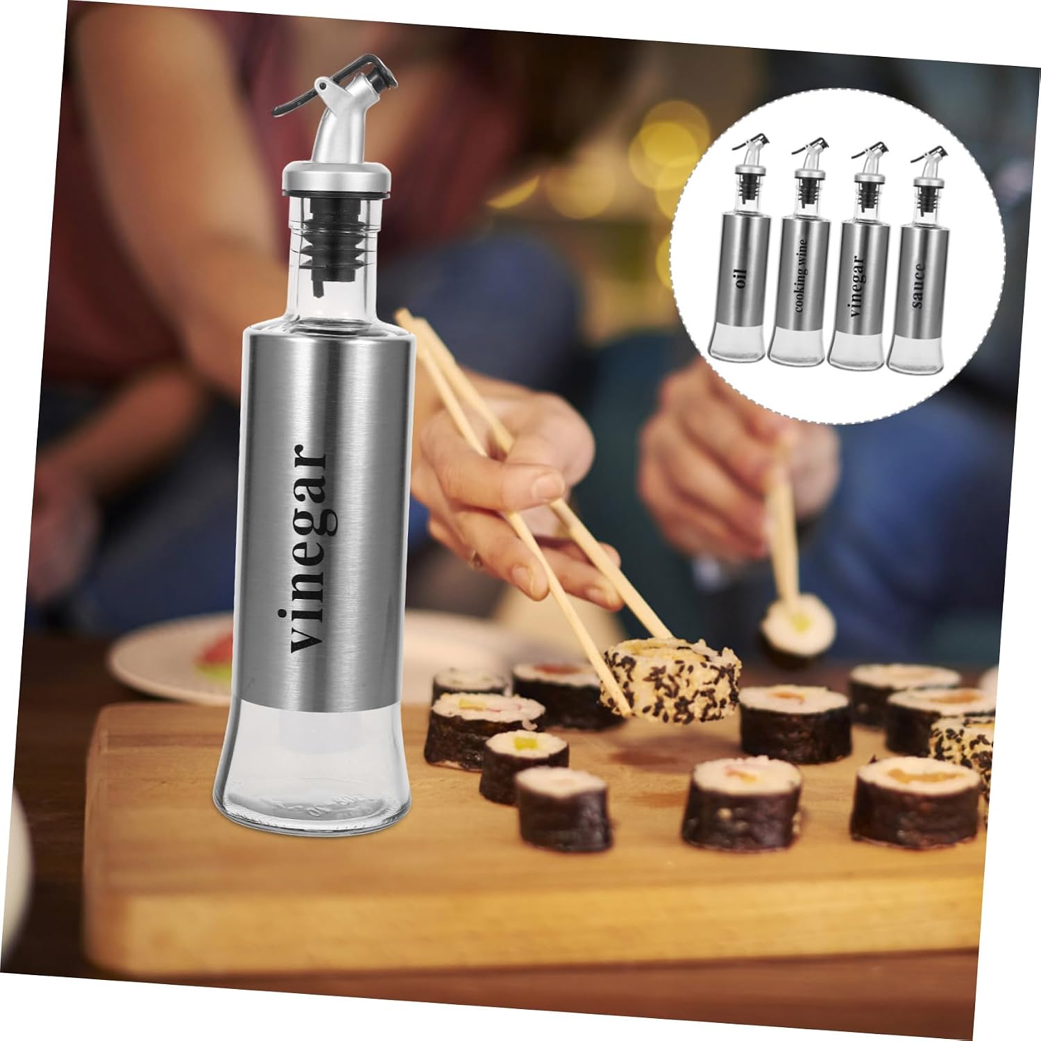 LIFKOME 4pcs Oil Dispenser Spray Sauce Dispenser Bottles Vinegar Kitchen Supplies