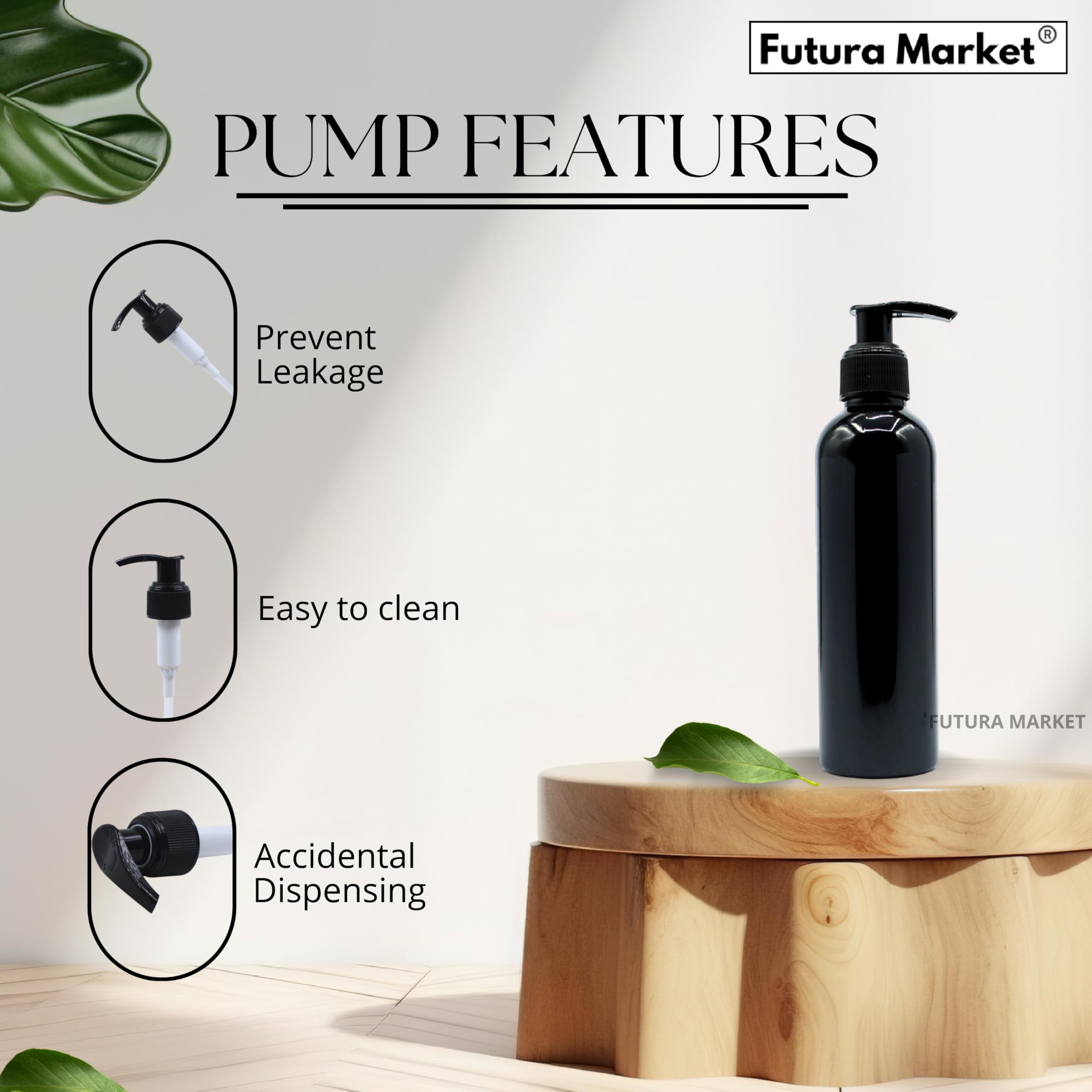FUTURA MARKET 200Ml Pump Bottle for Hand Sanitizer/Hand Wash Refillable Empty Bottle for Home Office and Travel (Pack of 4) Black 1