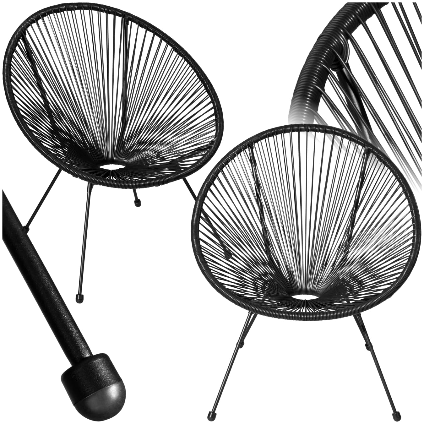 Sponsored Ad – Acapulco Garden Chairs - Set of 2 in Egg Shape Retro String Design - Outdoor Garden furniture for Patio, Conservatory or Balcony Use. Steel Frame, Water-Resistant Seats - Black