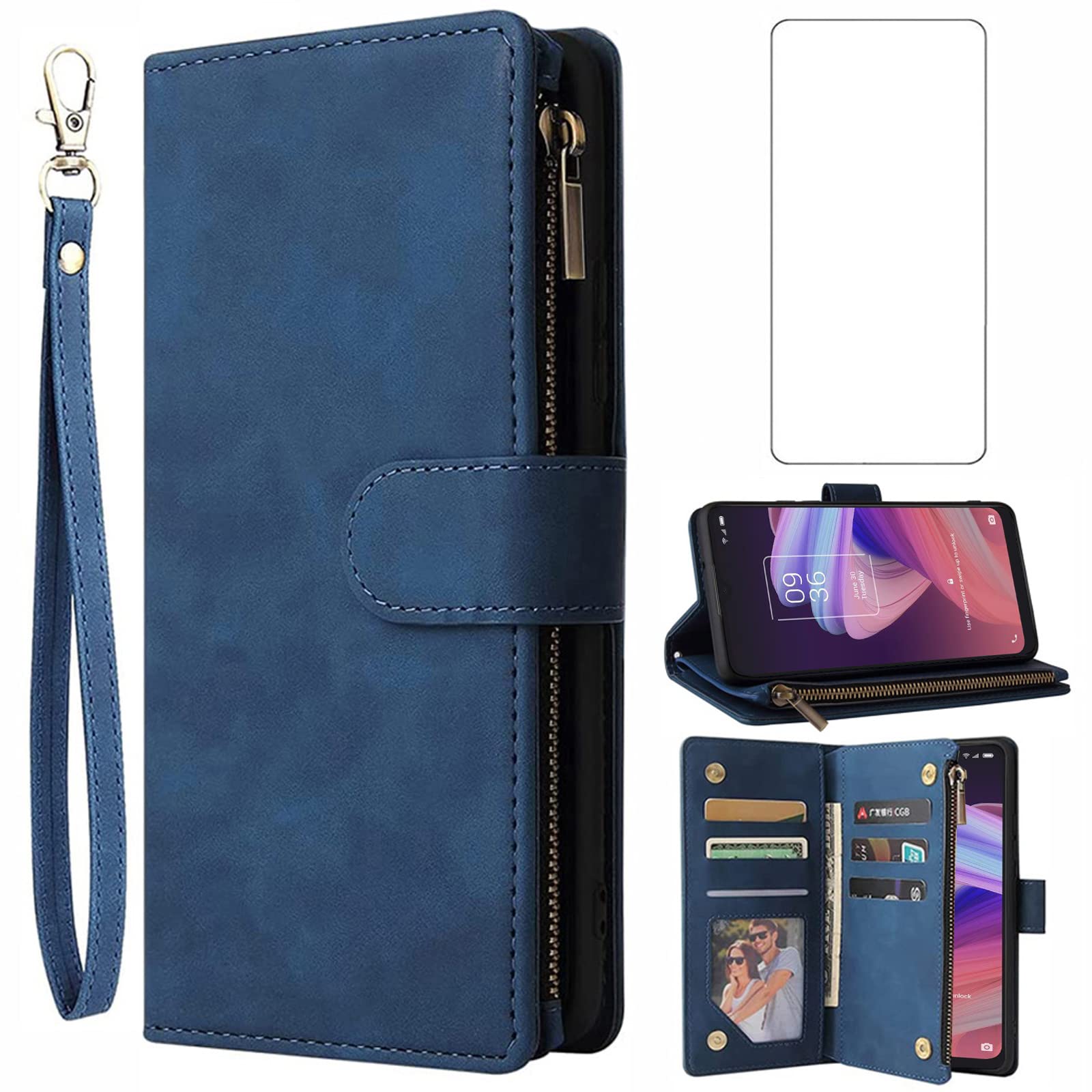 Asuwish Compatible with TCL 10 SE 6.52 Wallet Case and Tempered Glass Screen Protector Leather Flip Cover Card Holder Stan...
