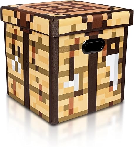 Minecraft - Mesa de manualidades plegable de 15 pulgadas con tapa, contenedor de cesta de tela, organizador de cubos con asas, cubo marrón,