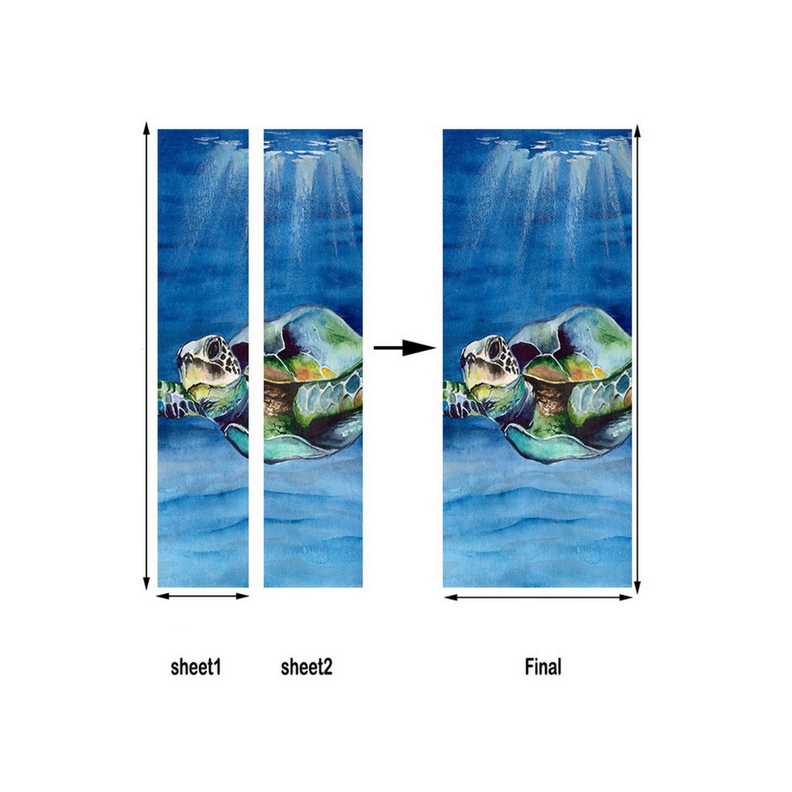 Sticker Porte 3D Poissons Tortues Étoiles De Mer Aquarelle - Poster Autocollant Vinyle Décoratif 83 X 204 Cm