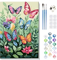 MOGTAA Kit de pintura de borboleta por números para adultos iniciantes com moldura, kits de pintura de flores para adultos por números em tela, kits de pintura a óleo de animais fáceis de fazer você