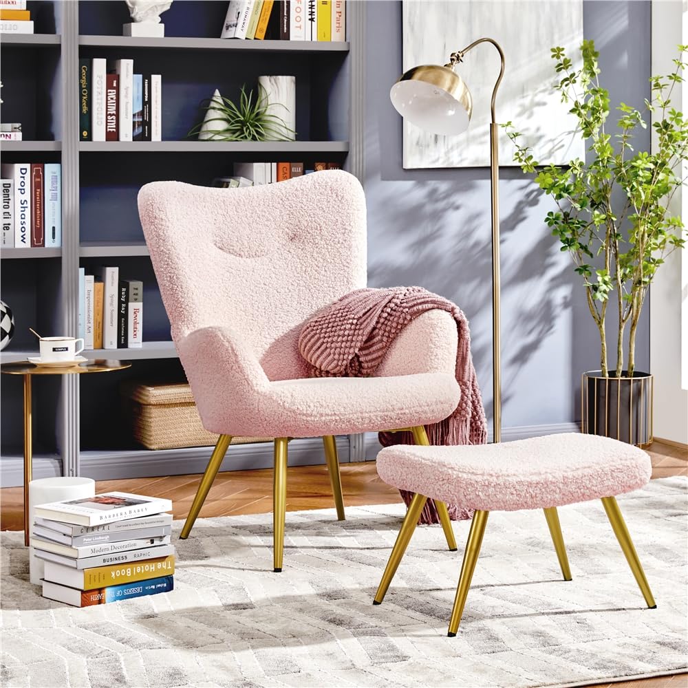Yaheetech Ohrensessel mit Hocker Polyester-Bezug – Bild 2