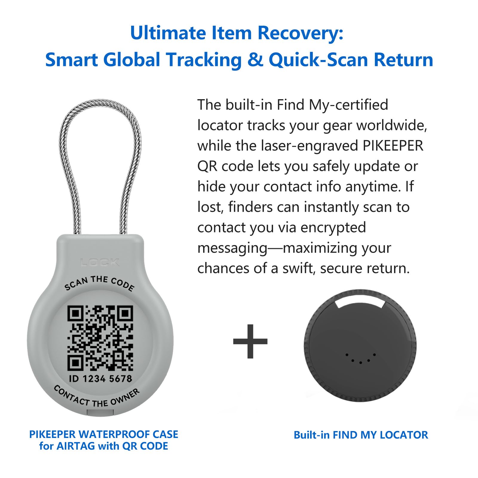Pro 4-Pack 2-in-1 Smart Luggage Tracker & Case per AirTag, Finder integrato funziona con Apple Find My Network, impermeabile Lost-and-Found QR Code Tag con cavo antifurto per borsa [iOS solo]