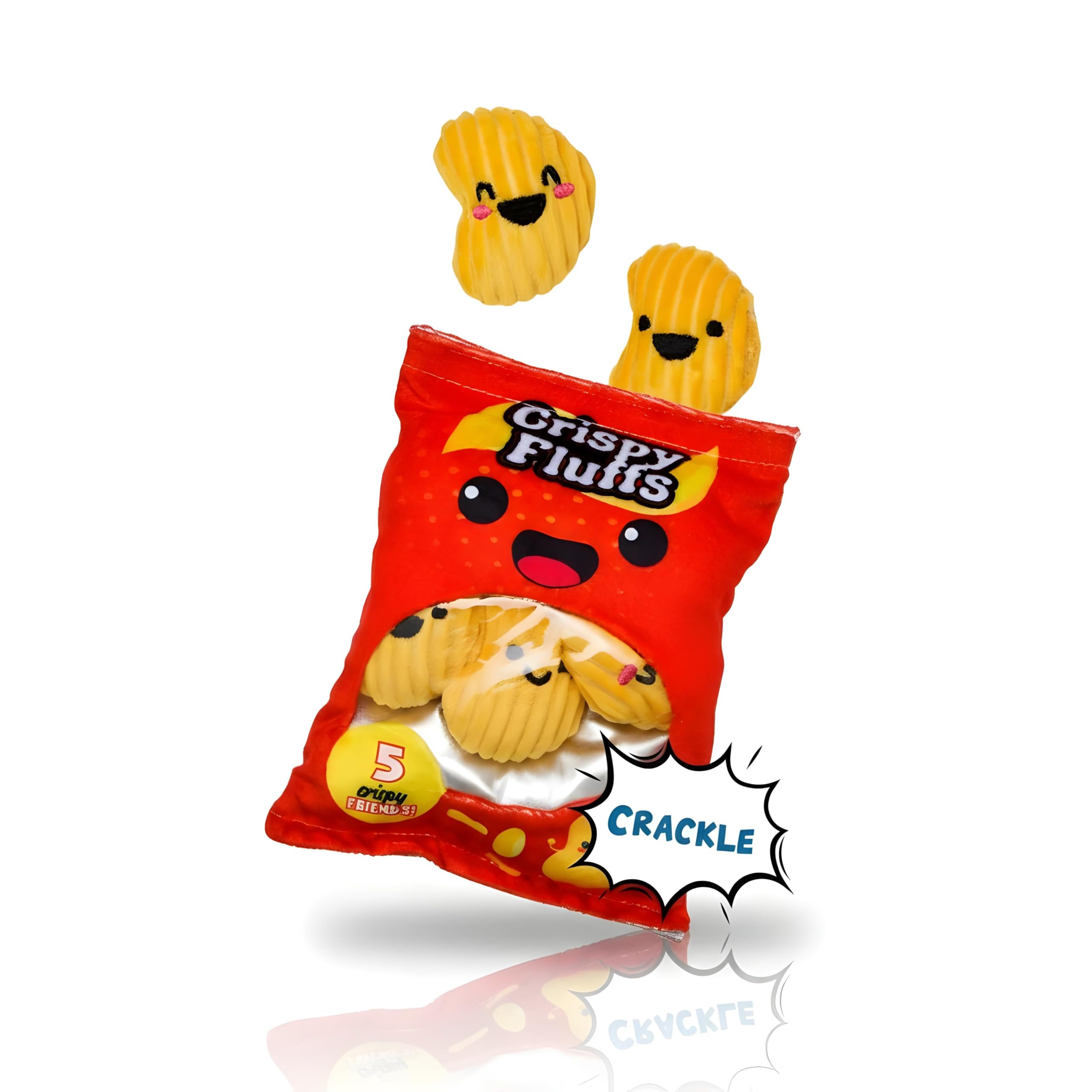 alldoro 60270 Pluszowa torebka z chipem 6-częściowy z 5 pluszowymi czipami i twarzami emoji, z efektem trzaskania i zapięciem na rzepy, ok. 18 × 14 cm, dla dzieci od 3 lat