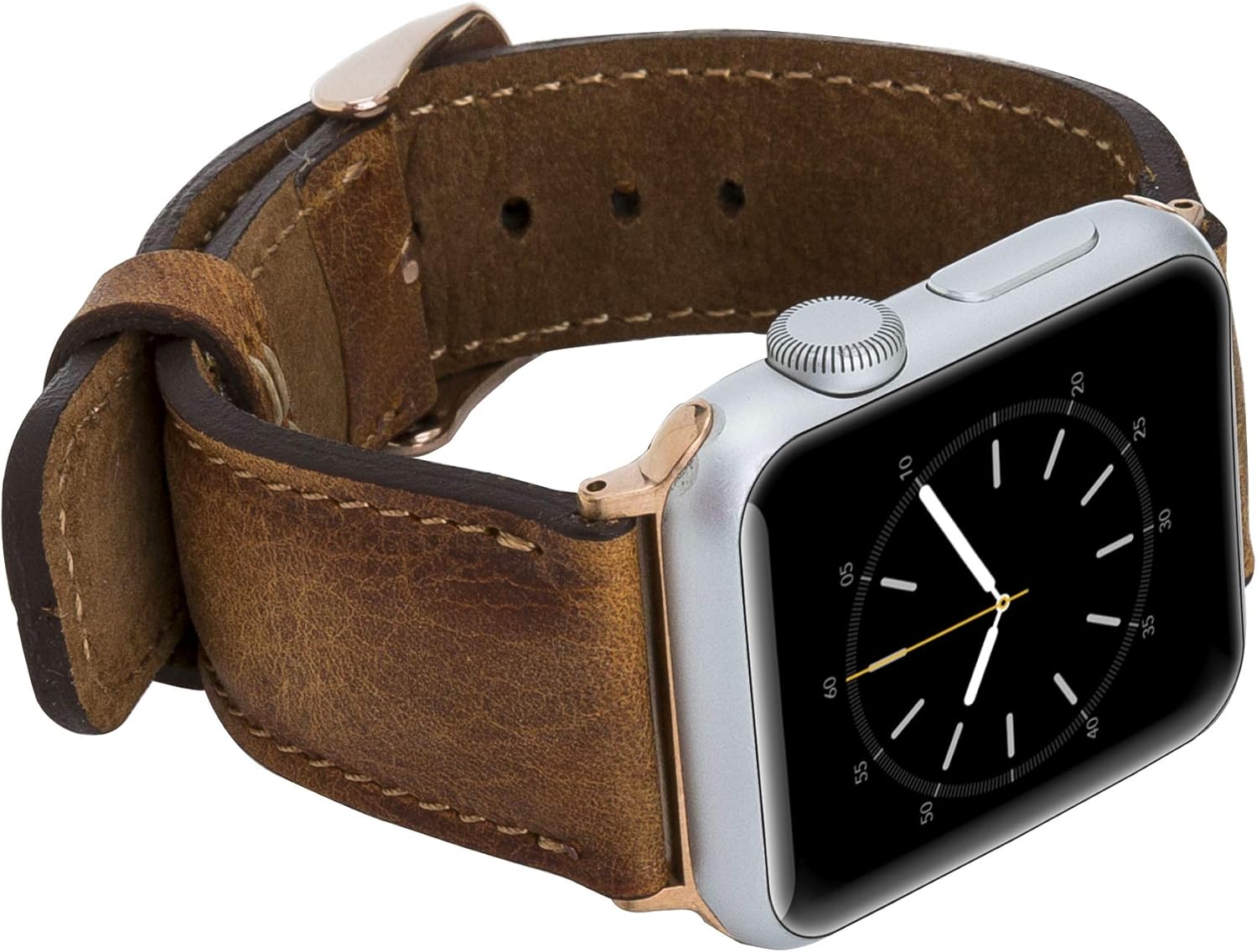 Tuscany Premium Leather Watch Band for Apple Watch Series 11 10 42mm, Series 9 8 7 6 5 4 3 & SE 3/2/1 41mm 40mm 38mm, Handmade, Watch Strap for Women & Men(Antique Brown w/Rose Gold Connector&Clasp) - Image 5