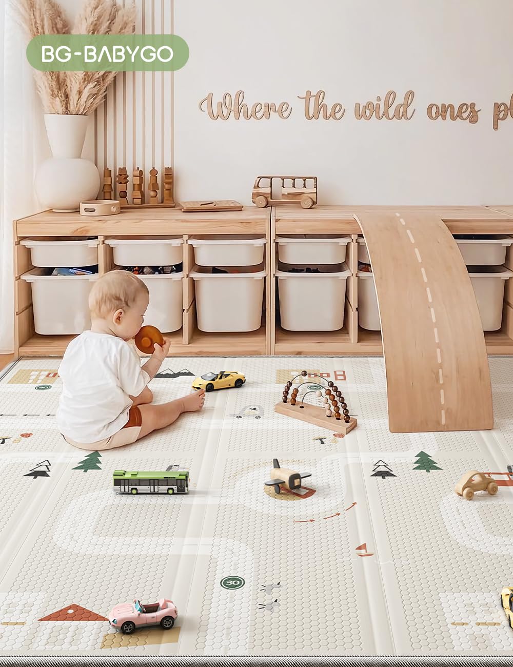 BG-BABYGO Baby Play Mat Reversible Baby Mat for Floor Foldable XPE Children's Crawling Mats Baby Thickened 0.8“ Crawling Mat Waterproof, Non-Toxic and Dual-use Playmats (71x79x0.8 inch, City)