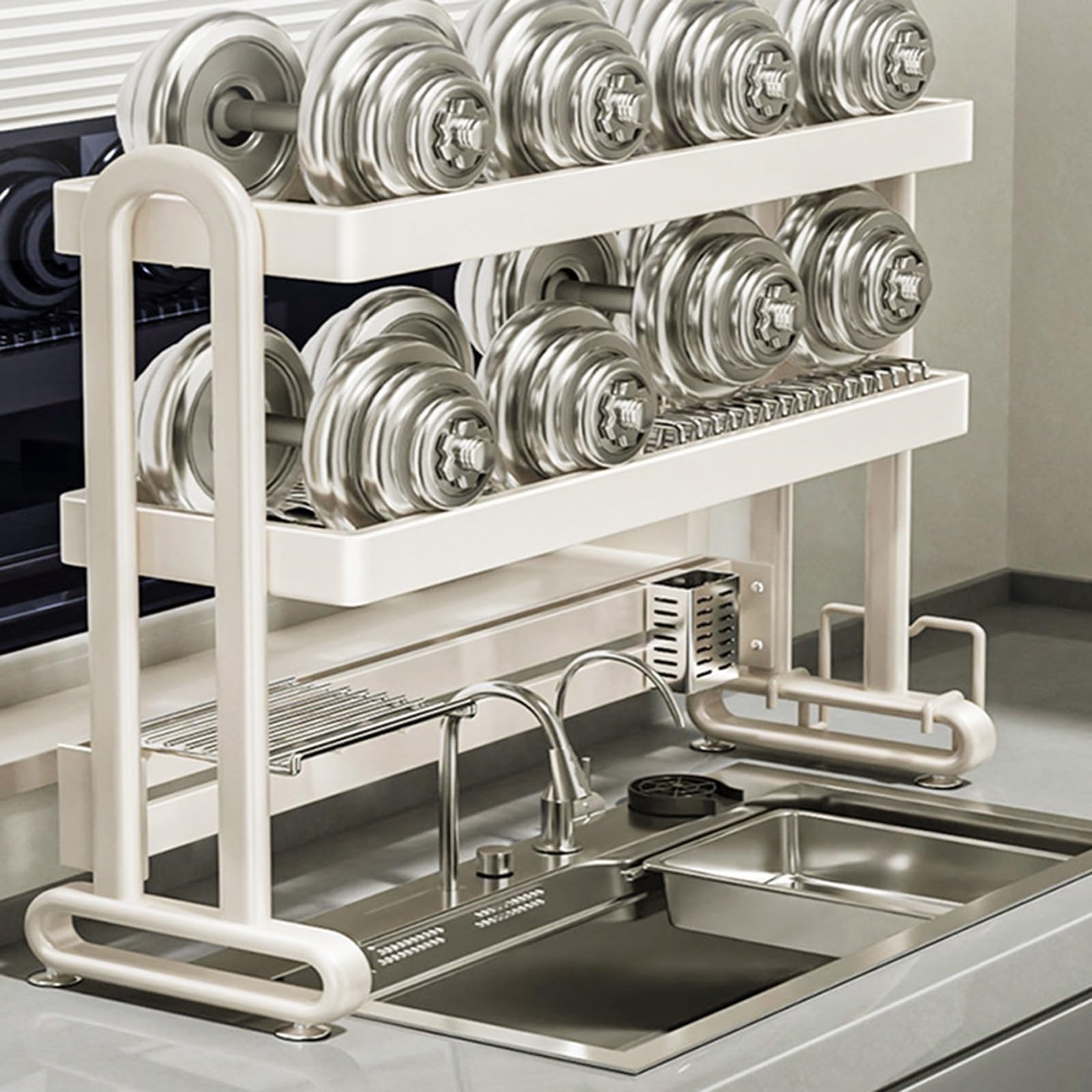 Adjuble inless - Escurridor de platos de acero para fregadero, ahorra espacio, resistente al óxido, multifuncional, fácil de limpiar para un secado eficiente