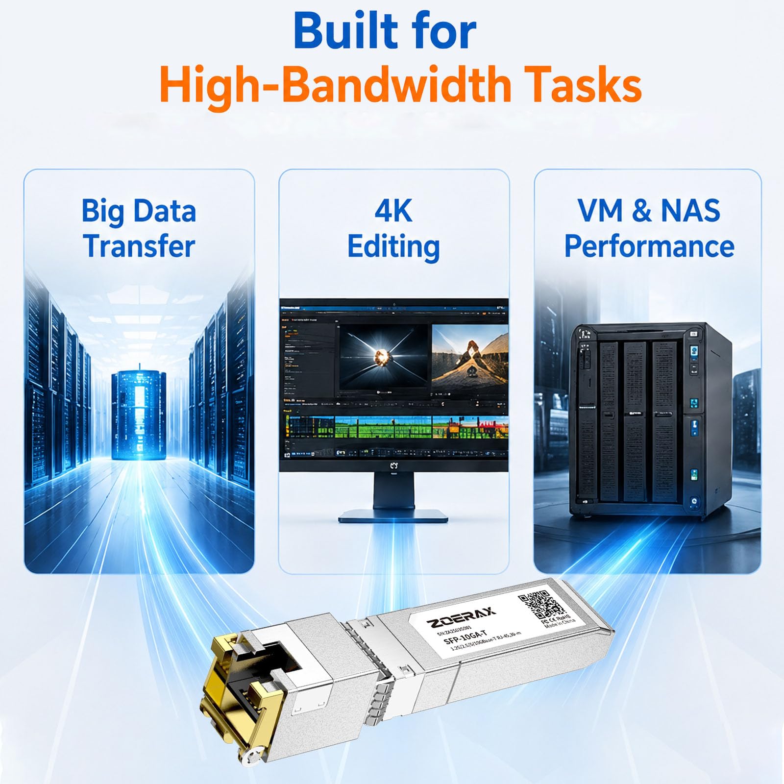 Ricetrasmettitore in rame da 10G SFP+ a RJ45, confezione da 2, multi-rate 10G/5G/2.5G/1.25G, auto-negoziazione, supporto Cat6a/Cat7 da 30 metri, sostituibile a caldo per Cisco, Ubiquiti, TP-Link