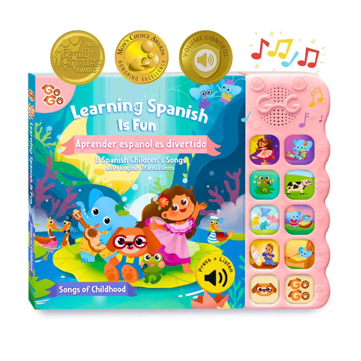 GO GO Spanish Musical Book Vol. 1: 8 Bilingual Songs, Learning Toy for Ages 1-3, Spanish Nursery Rhymes, Libros en Español para Niños, Interactive Libros Infantiles, Engaging Language Tool for Kids