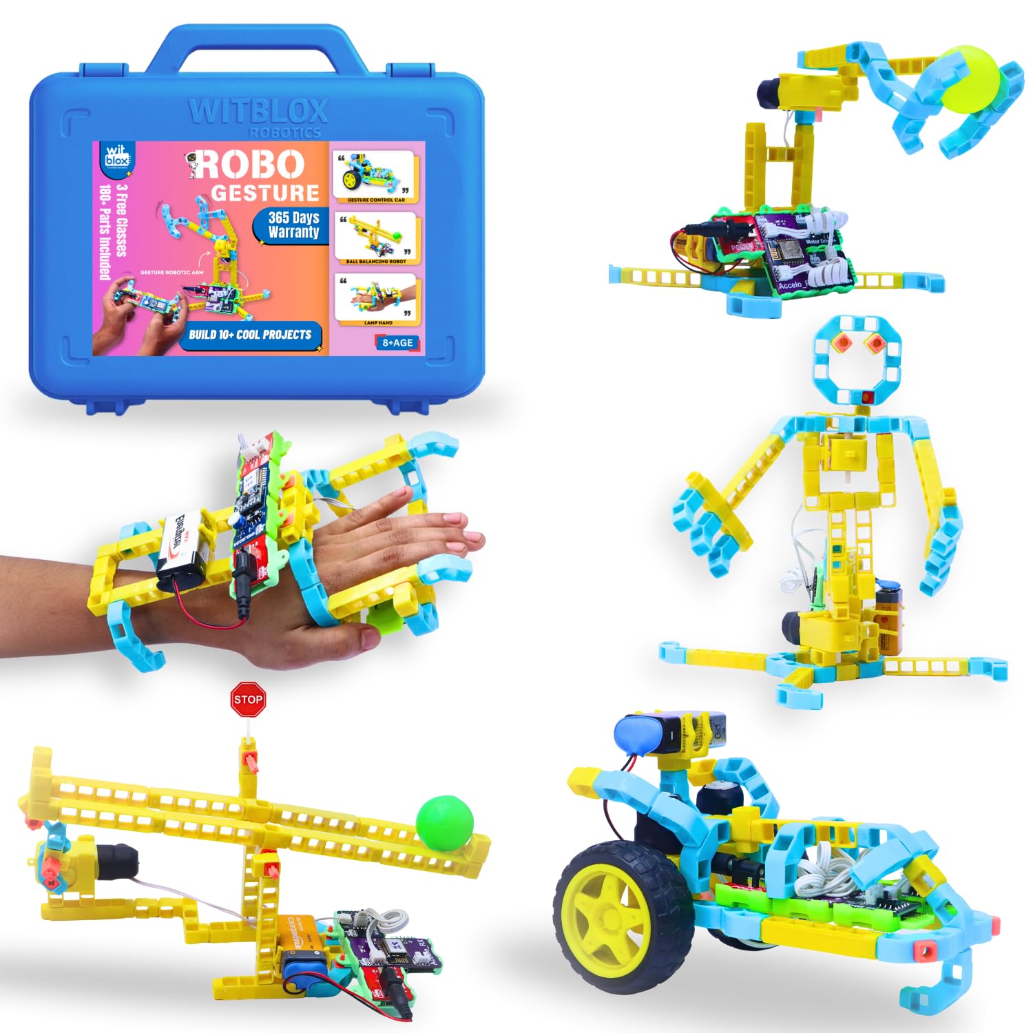WitBlox DIY Robotics Kit for Kids Robo Gesture Sensor Modular Kit, Hand Controlled Gesture Sensing RC Car & Robotic Arm, STEM Educational Toy for Ages 8 Years + with 1 Year WTY & Free 3 Live Classes