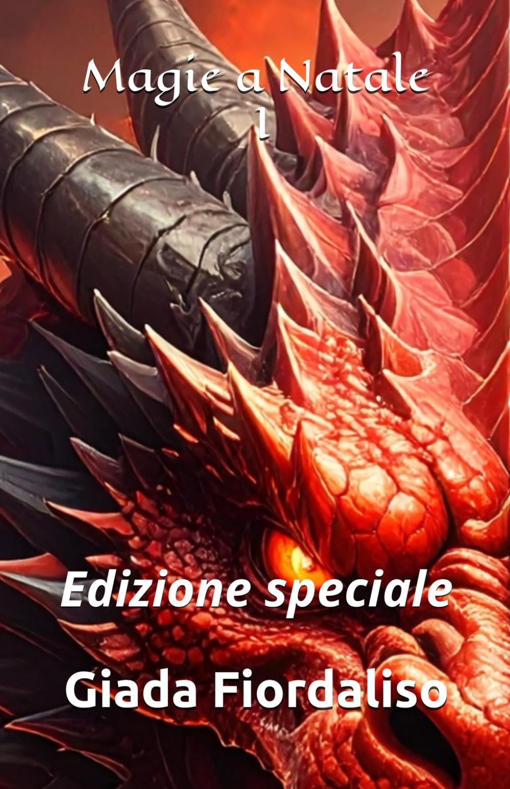 Magie a Natale-VOLUME 1-copertina puzzle con drago rosso e sfondi interni illustrati in bianco e nero raffiguranti un bacio tra i due protagonisti: Edizione speciale