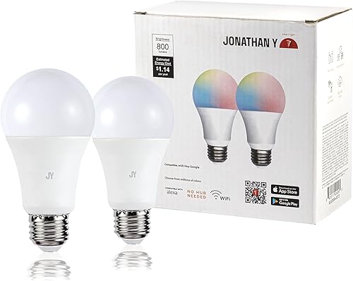 Miniatura 2 de JONATHAN Y BLB2000A-SET2 Bombilla inteligente A19 regulable, LED que cambia de color regulable, Alexa, compatible con Google Home Assistant, no