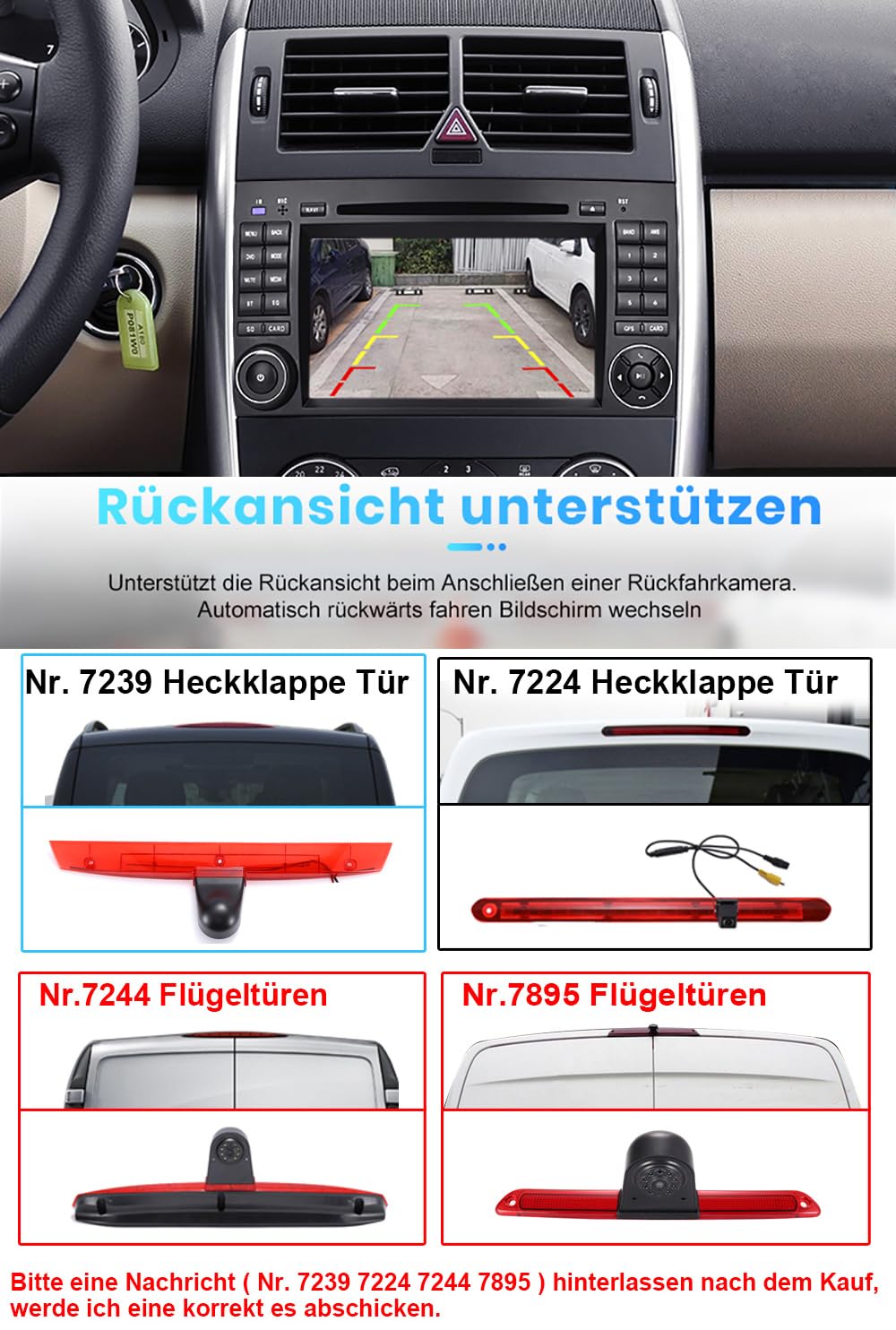 7" Android Auto Radio GPS Navigator Carplay Replacement for Mercedes-Benz V-Klasse W447 V200 V220 V250 V260 Vito Kasten Evito Tourer W447 mit USB WiFi GPS FM DVR RDS DAB+Auto Rückfahrkamera