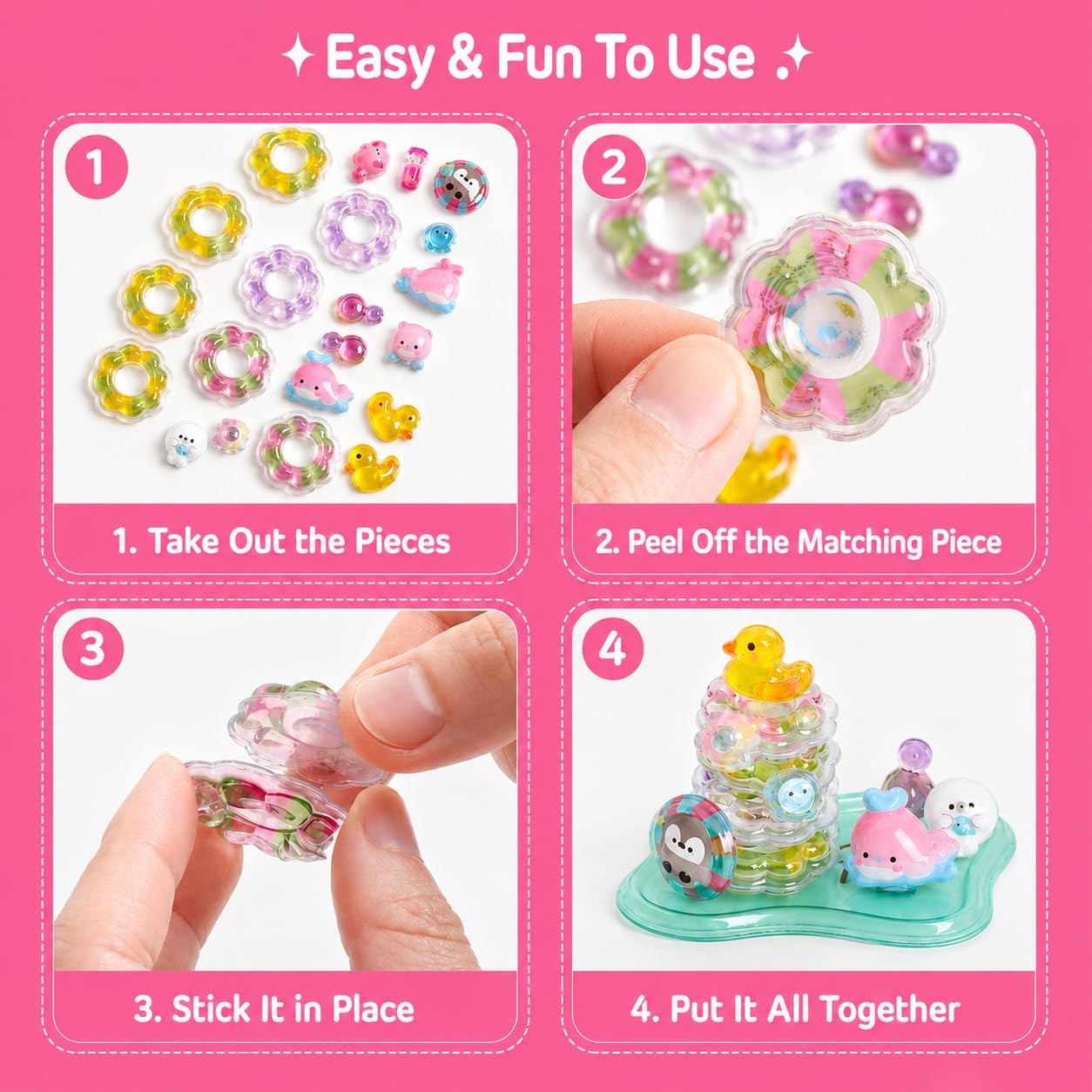 Crystal 3D Stickers Kit for Kids, 6 Pack Peel Stick Scenes, Best Gift